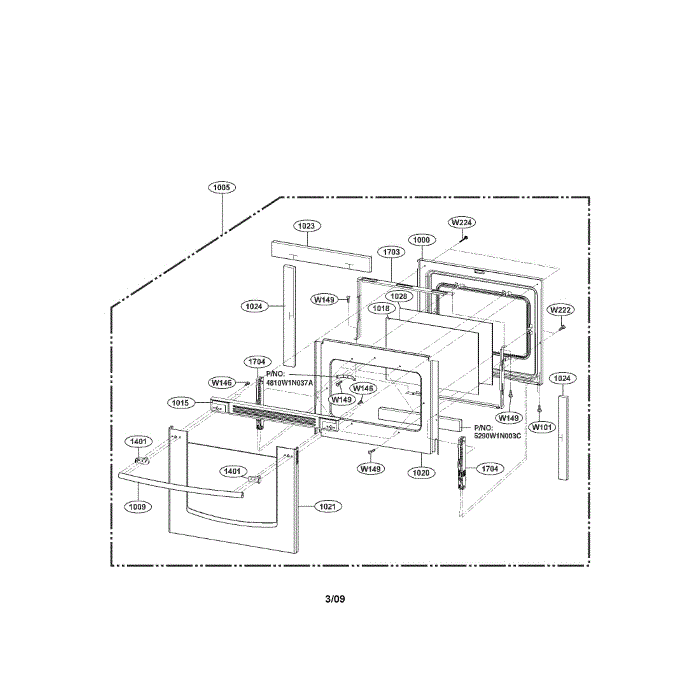 Door Diagram and Parts List for LRE30755ST 00 LG Range