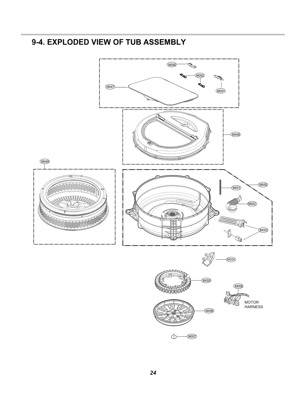 Tub Assembly Diagram and Parts List for FH8G5XDNK3 ABWEEUS LG Washer