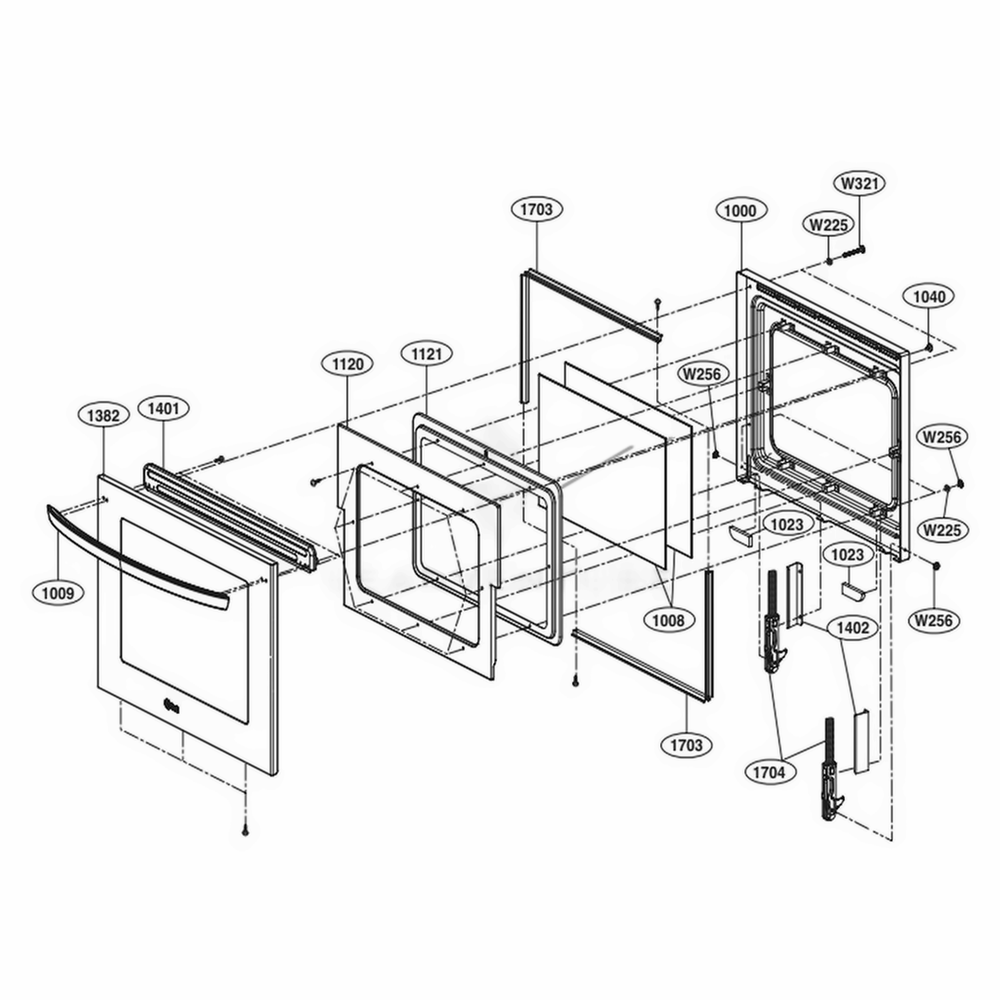 Upper Door Parts Diagram and Parts List for LWD3063ST ASTLLGA LG Wall Oven