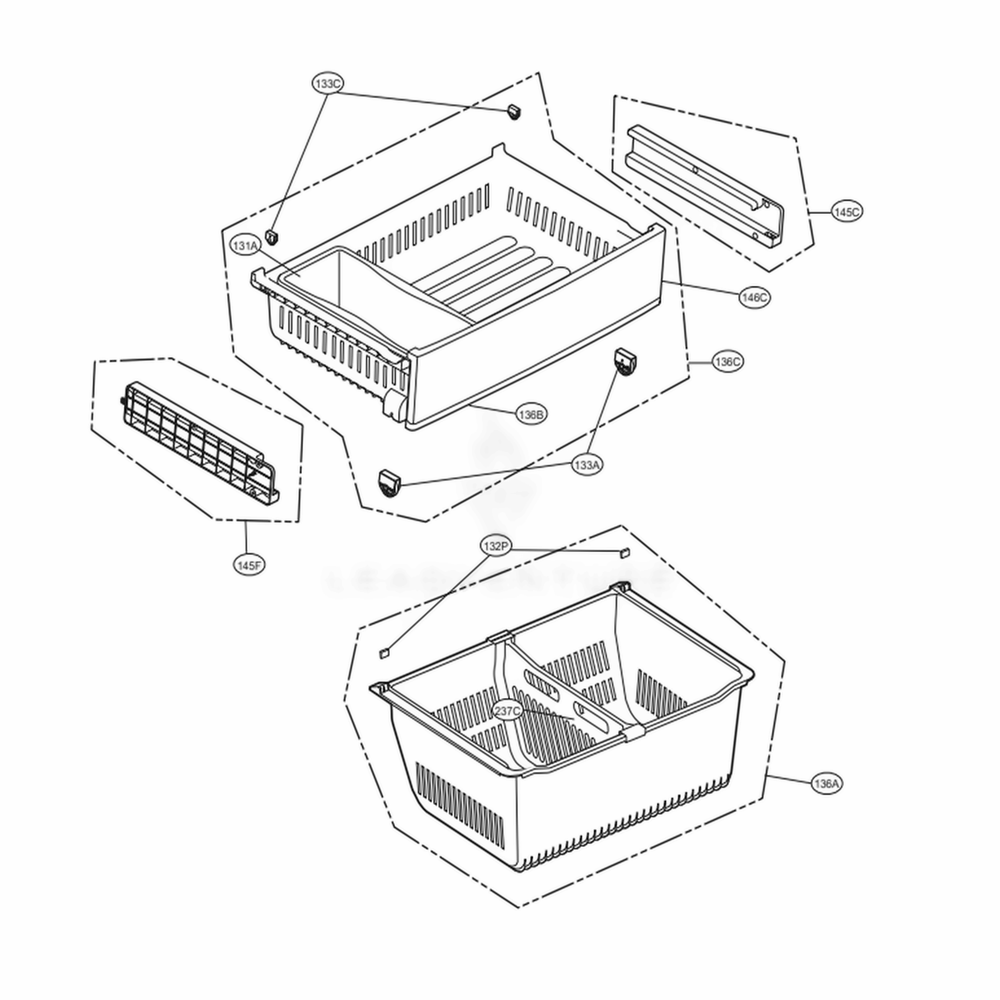 Freezer Parts Diagram and Parts List for LFXC22526S ASTCNA4 LG Refrigerator