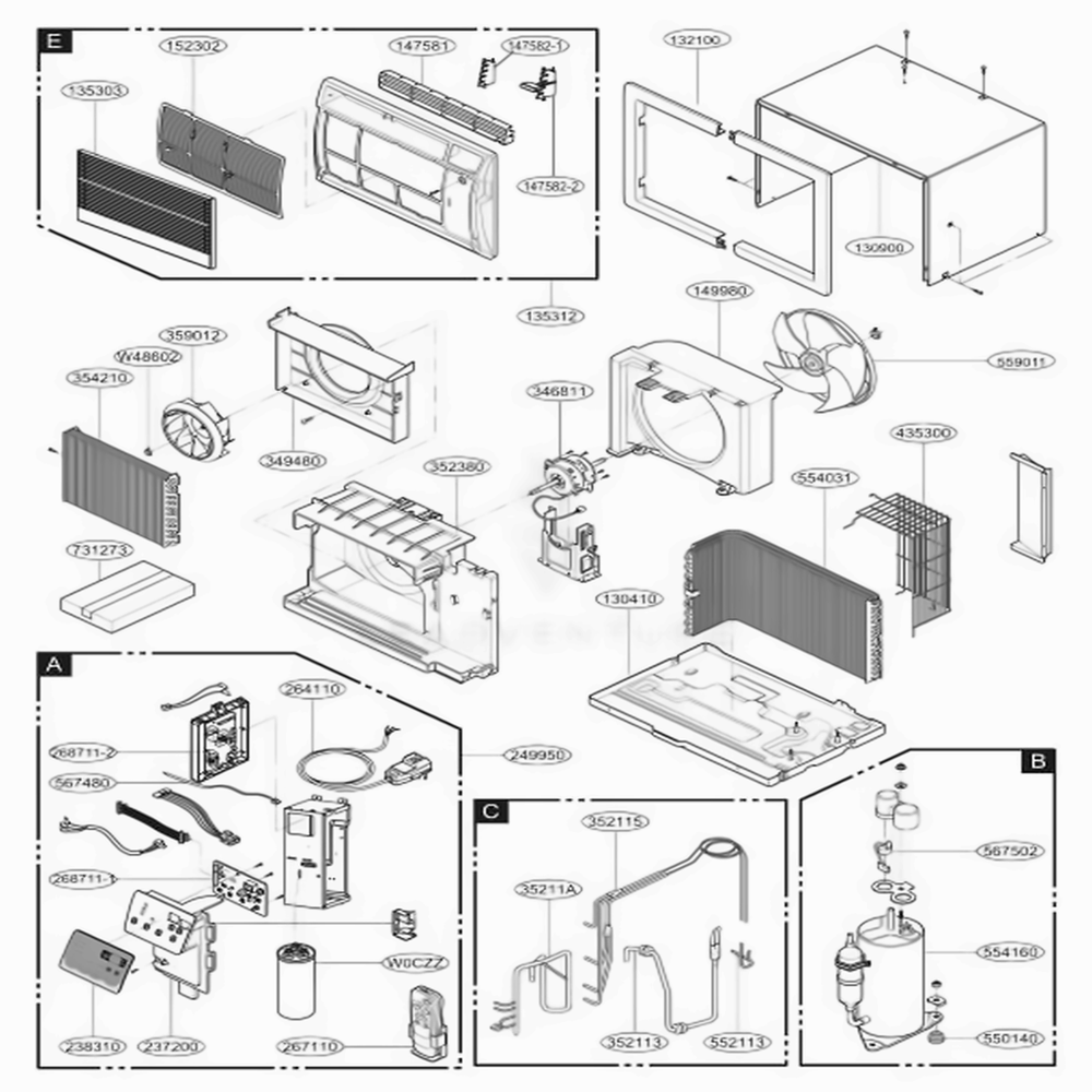 Main Diagram and Parts List for US10D30 AWYBFRD LG Air Conditioner