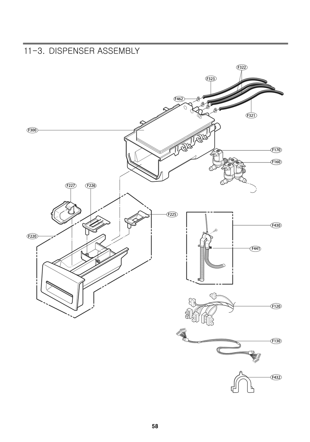 Dispenser Assembly Diagram and Parts List for FH4A2CDYP7 ASTEPEU LG Washer