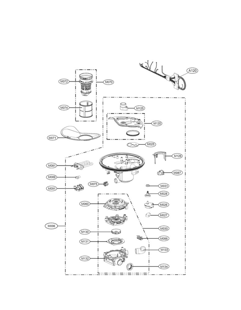 Sump Assembly Parts Diagram and Parts List for LDT9965BD 00 LG Dishwasher