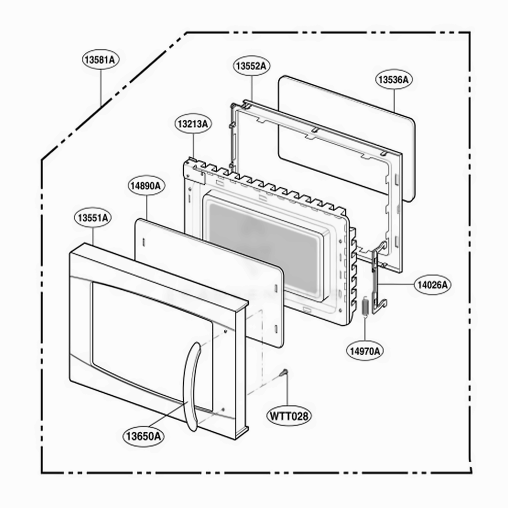 Door Parts Diagram and Parts List for MA7005ST CS1EGSE LG Wall Oven