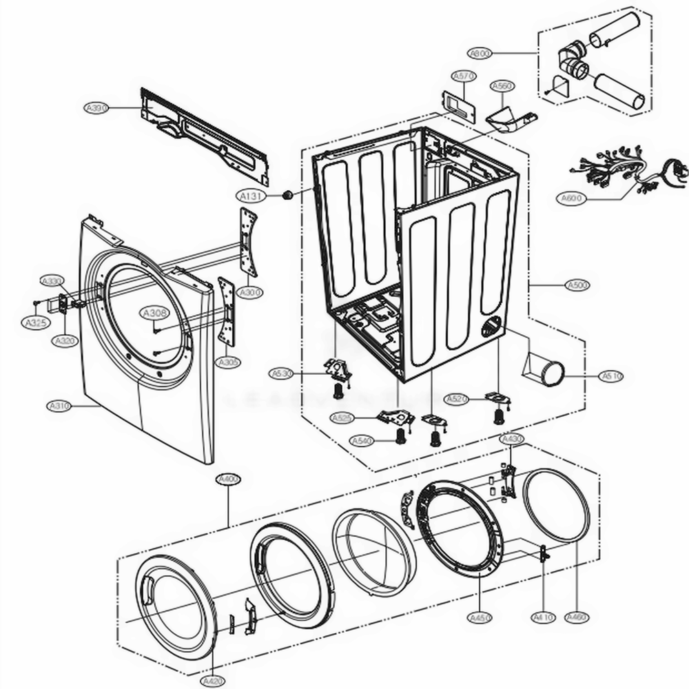 Cabinet And Door Assembly Diagram and Parts List for 81172 ABWESEU LG Dryer