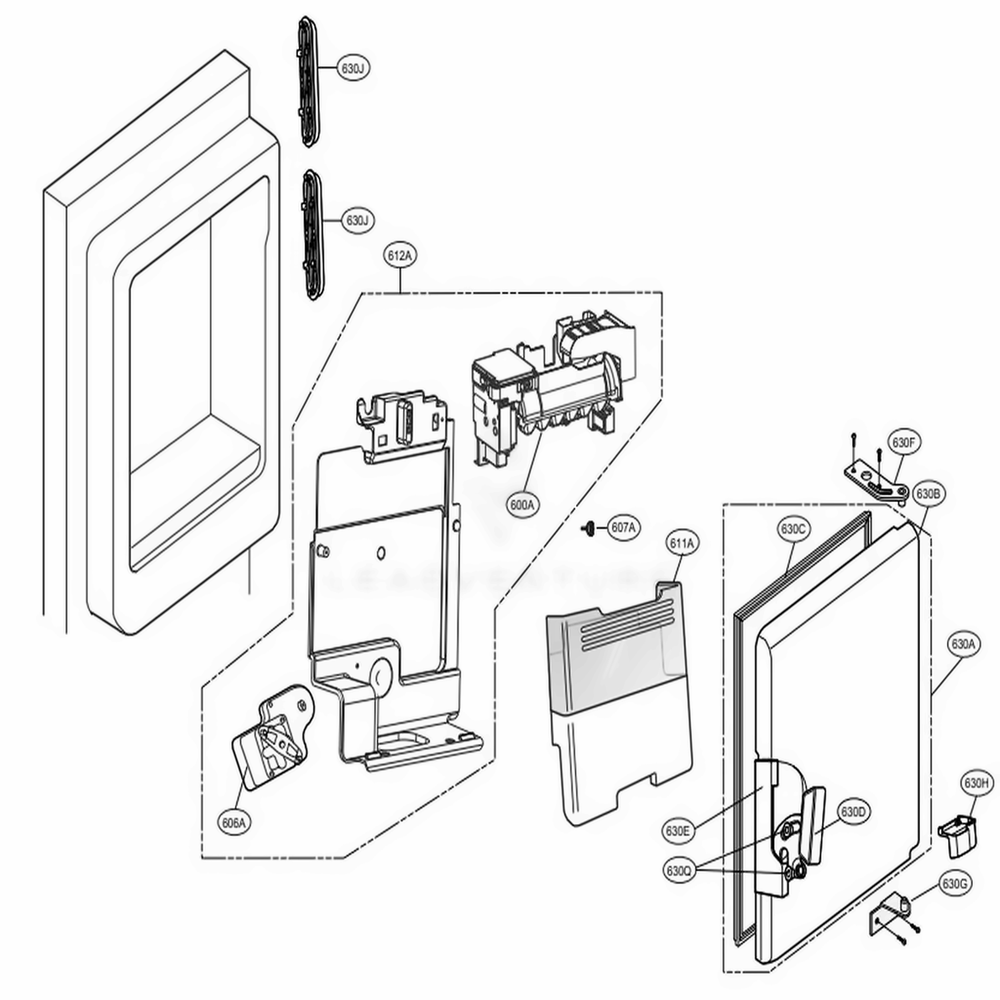 Ice Maker And Ice Bin Parts Diagram and Parts List for LFX28968ST ASTCNA3 LG Refrigerator