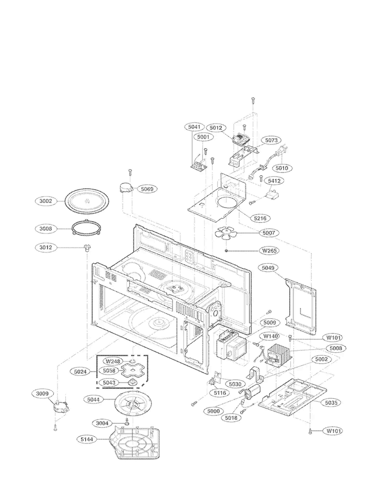 Interior Parts Diagram and Parts List for LMV1814SB  LG Microwave
