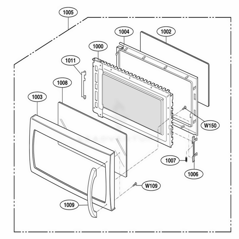 Door Parts Diagram and Parts List for AMV4204AAW AW1EAMA LG Range