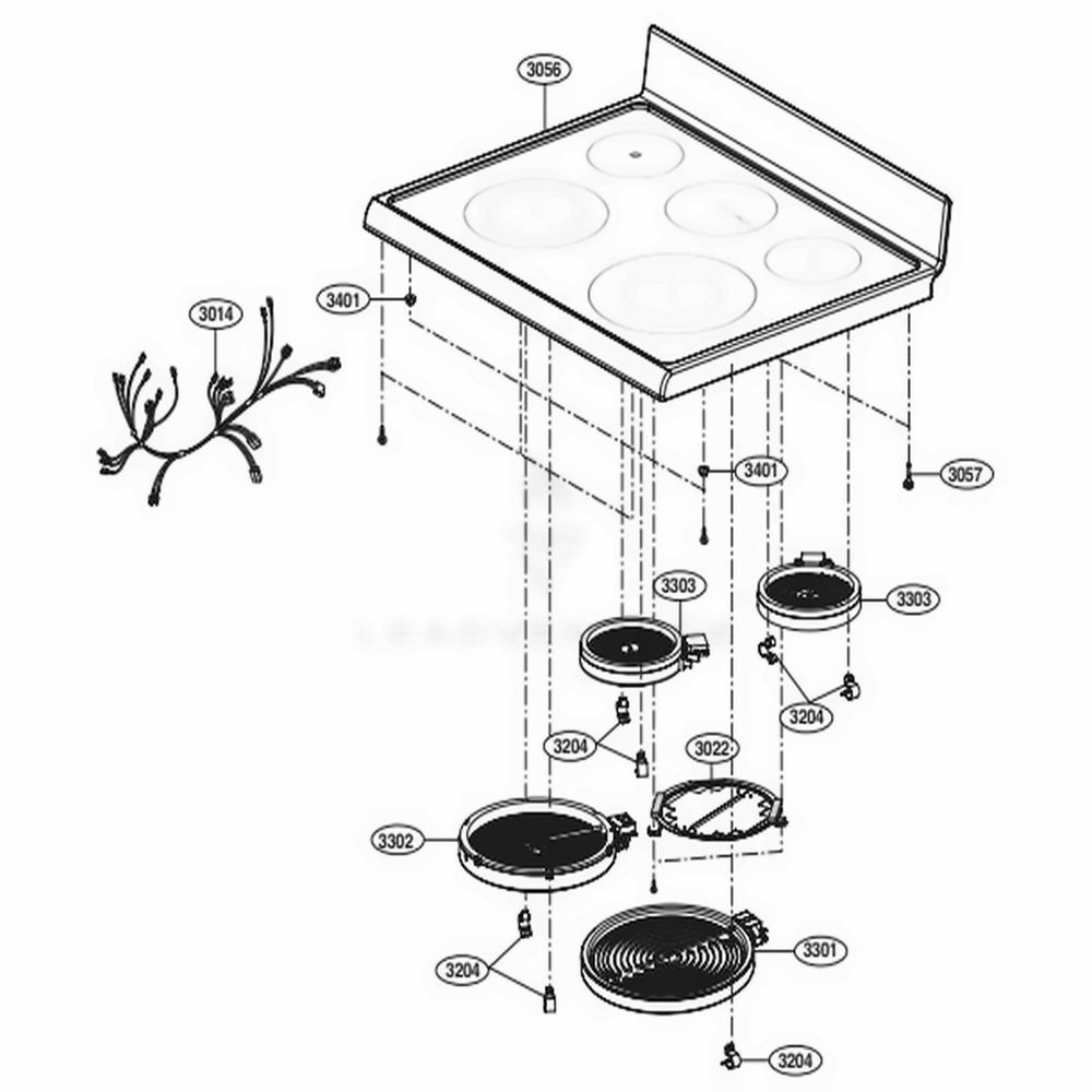 Cooktop Parts Diagram and Parts List for LRE3193BM FBMLLGA LG Range