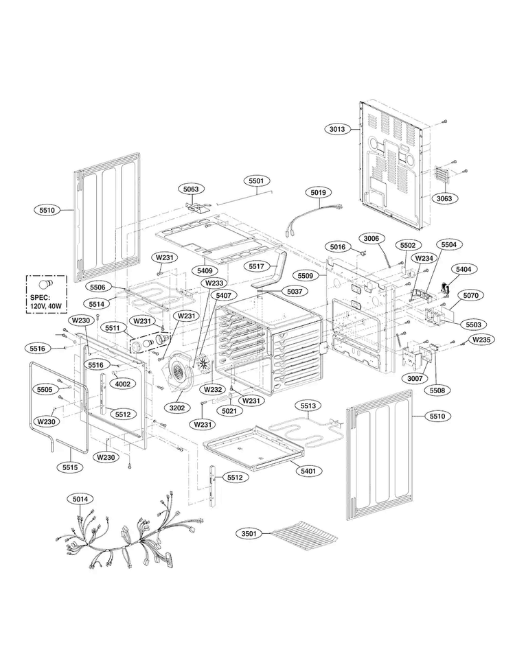 Cavity Parts Diagram and Parts List for LRE30453ST 02 LG Range