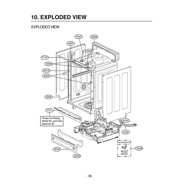 Section 2 Diagram and Parts List for LDF9810ST ASTEEUS LG Dishwasher
