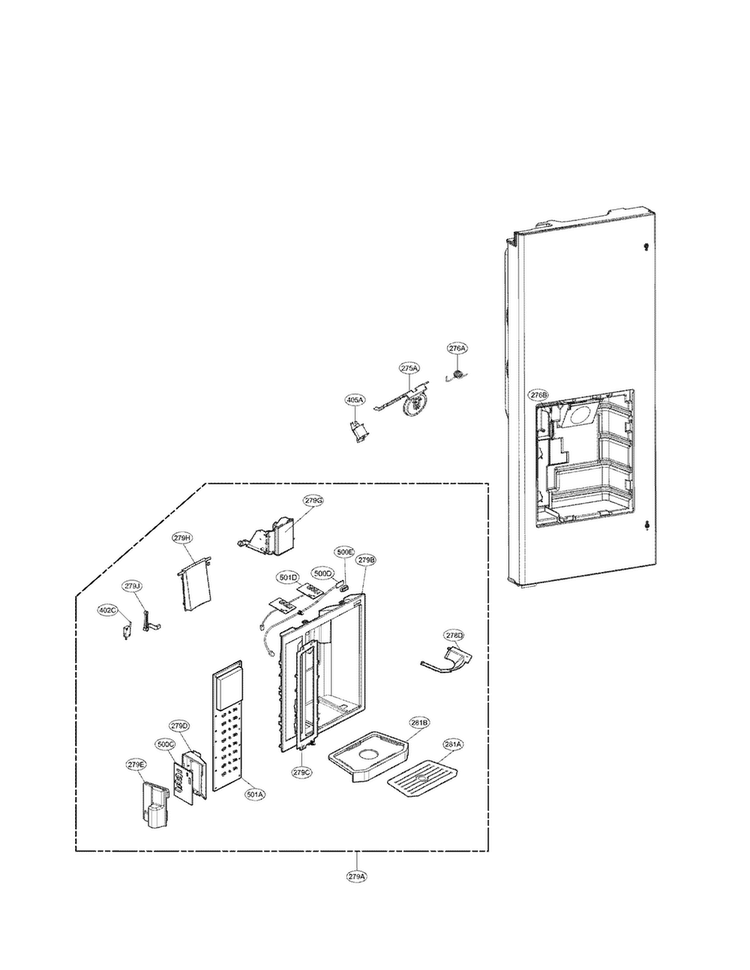 Dispenser Parts Diagram and Parts List for LFX25971SW 03 LG Refrigerator