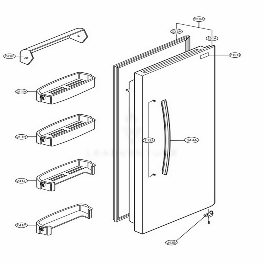 Refrigerator Door Diagram and Parts List for LSC27910TT ATI2LGA LG Refrigerator