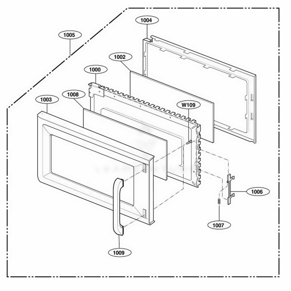Door Parts Diagram and Parts List for JVM1533WD AWHEGEU LG Wall Oven