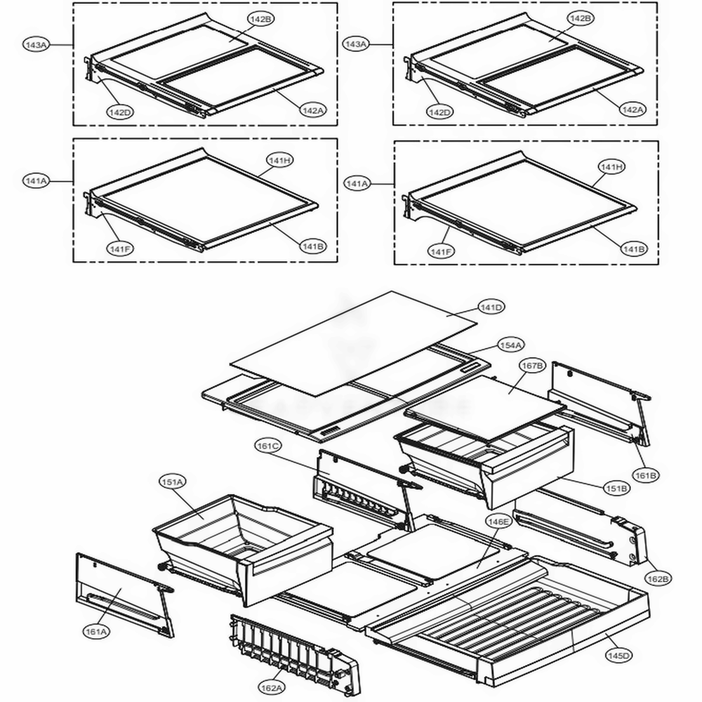 Refrigerator Parts Diagram and Parts List for 74013 ASTCSE1 LG Refrigerator