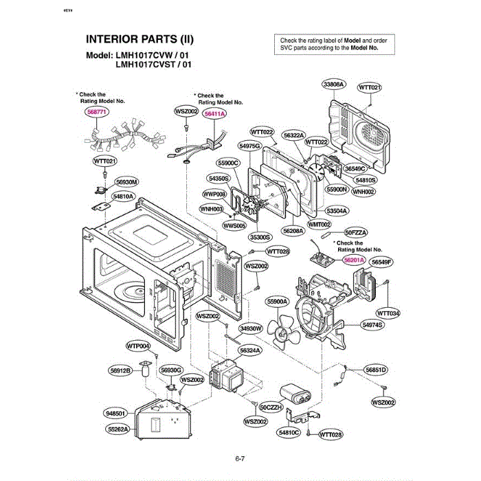 Section 7 Diagram and Parts List for LMH1017CVST AS1ELGA LG Microwave Oven Combo