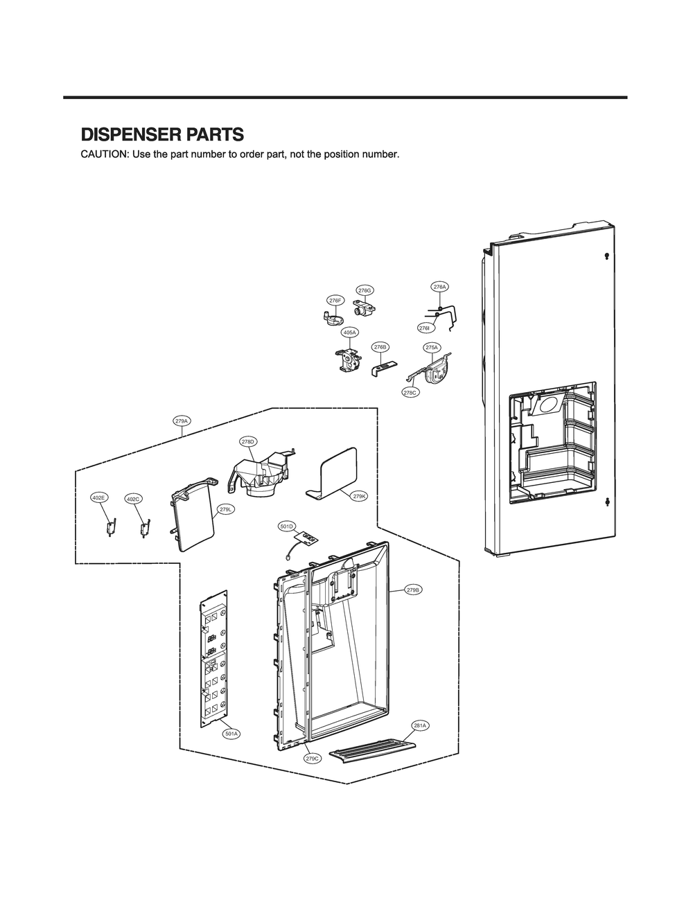 Dispenser Parts Diagram and Parts List for GR-L31GUSJM ASTCNA0 LG Refrigerator