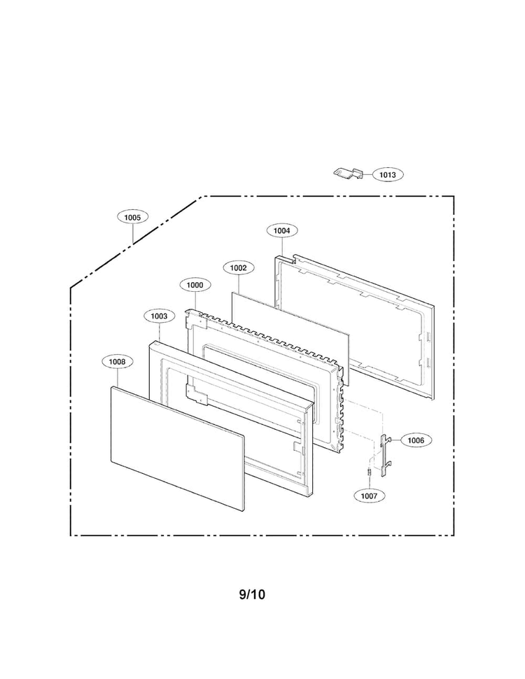 Door Parts Diagram and Parts List for LMV1314B01  LG Microwave