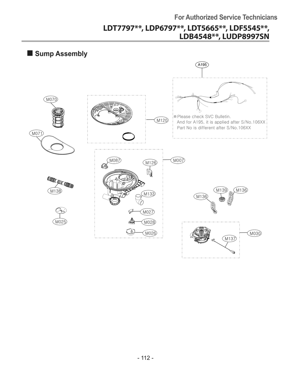 Sump Assembly Diagram and Parts List for DUA414TD ABDEEUS LG Dishwasher