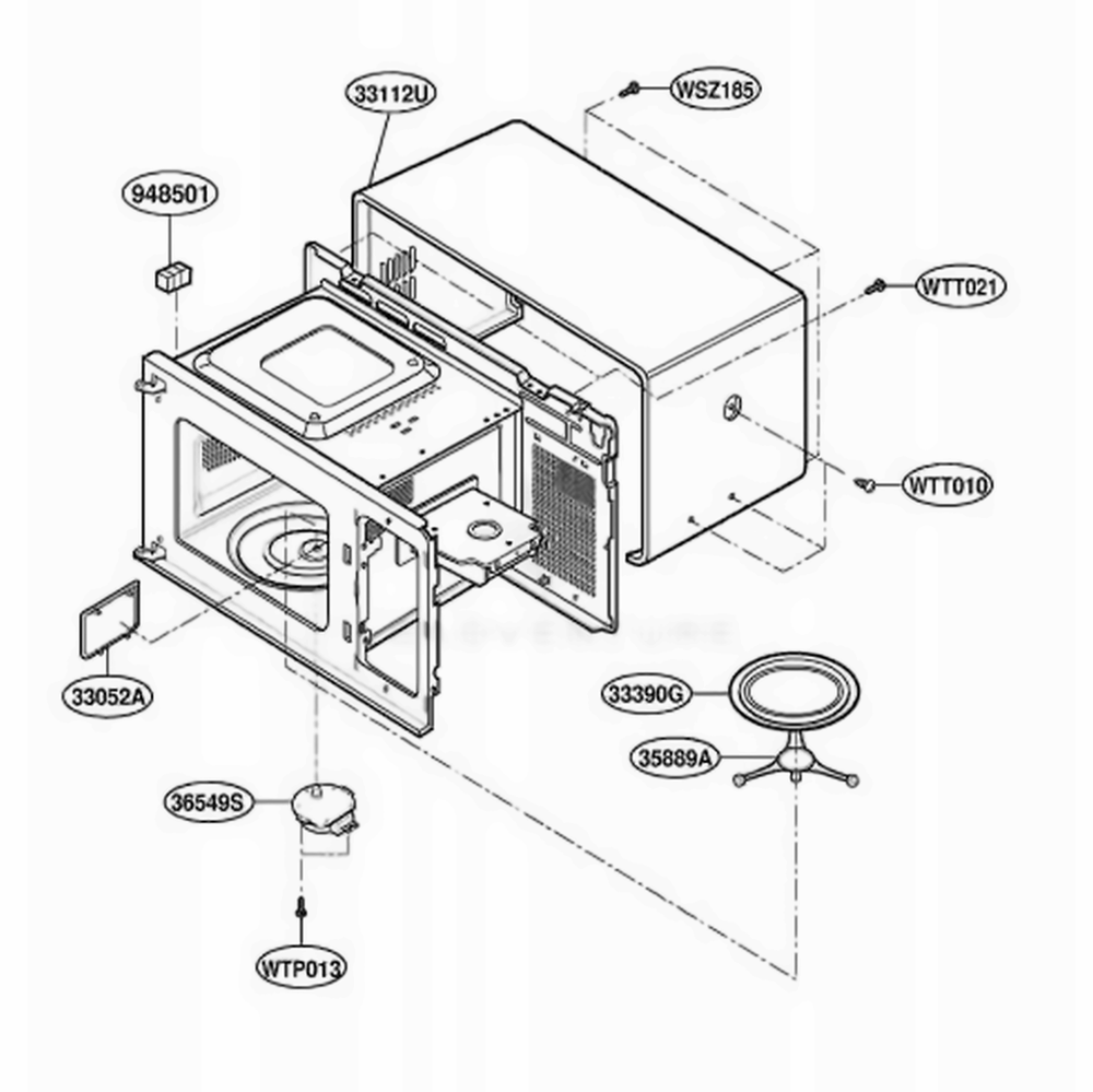 Oven Cavity Parts Diagram and Parts List for MA7511W CW2EGSE LG Microwave