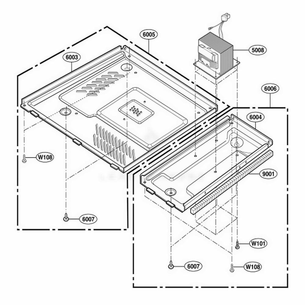 Base Plate Parts Diagram and Parts List for 62464 CB6ESEA LG Wall Oven