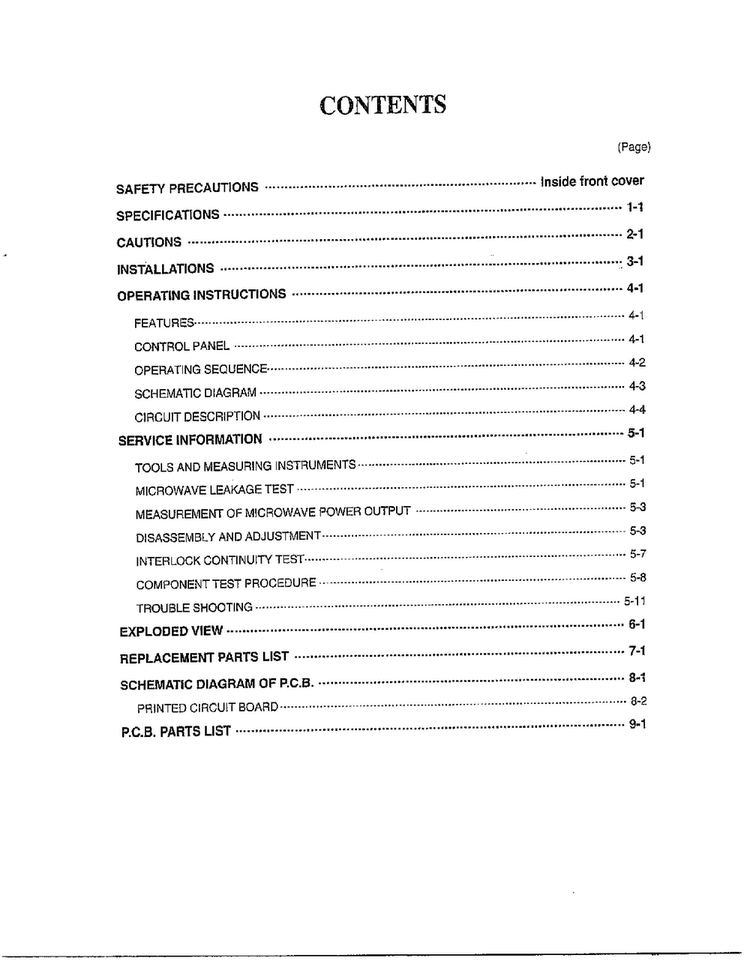 Contents Diagram and Parts List for MA-1905W  LG Microwave