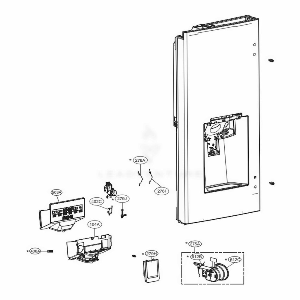 Dispenser Parts Diagram and Parts List for LMXS28626D ASBCNA2 LG Refrigerator