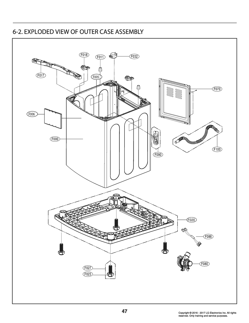 Outer Case Assembly Diagram and Parts List for T1789EFHT ABWETUS LG Washer