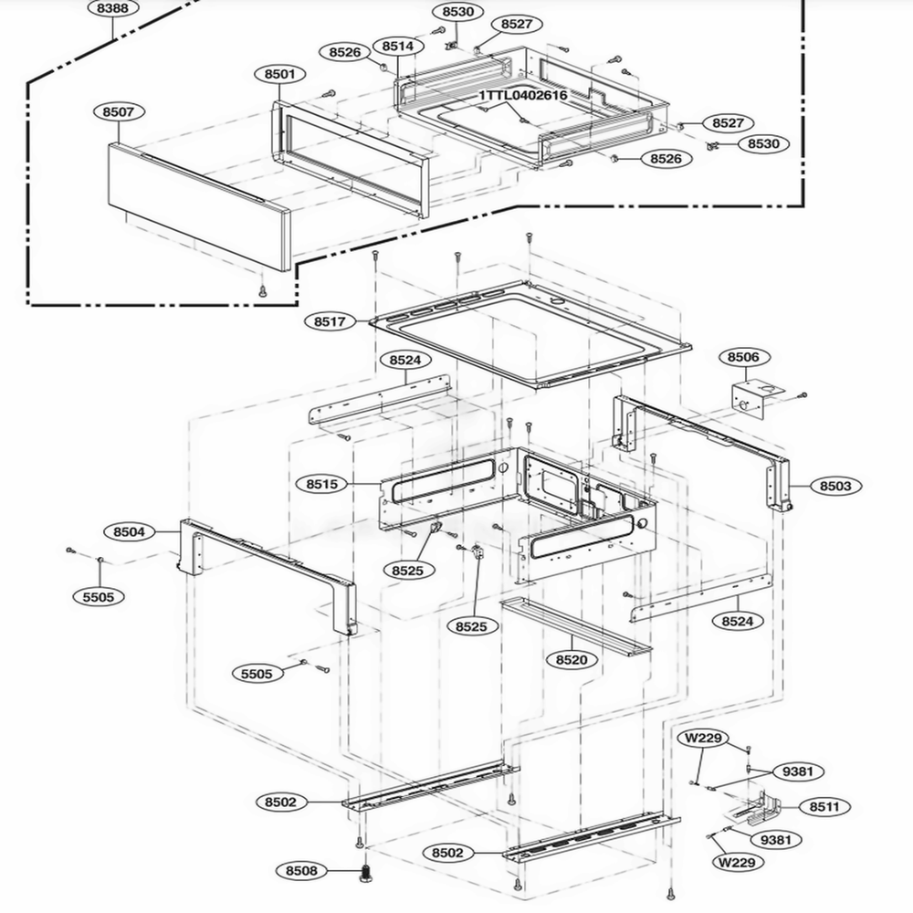 Drawer Parts Diagram and Parts List for 619530 FSTLLGA LG Range
