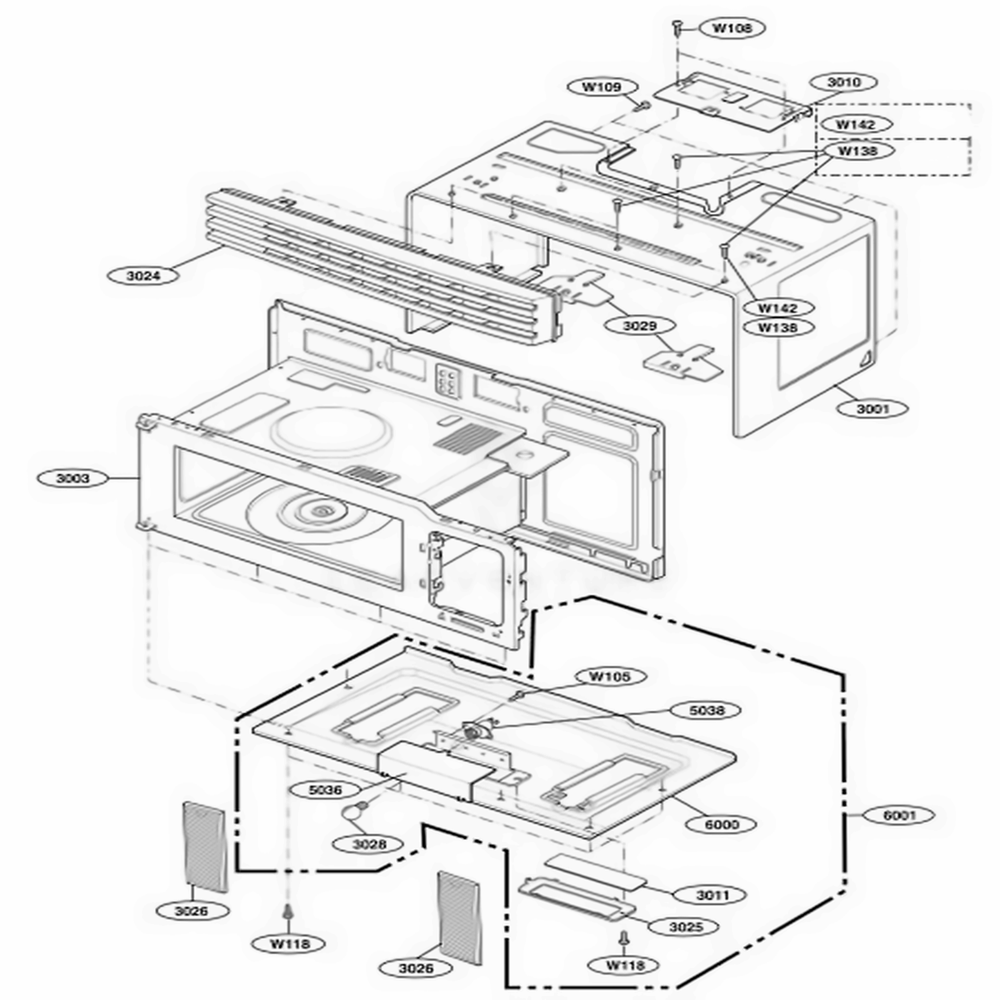 Oven Cavity Parts Diagram and Parts List for 85029 CBKESEA LG Range