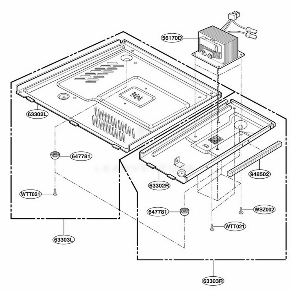 Base Plate Parts Diagram and Parts List for MT2145SJQ MWEWRP LG Microwave