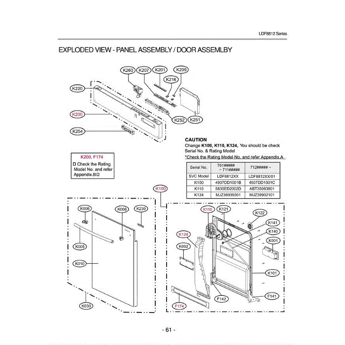 Section 1 Diagram and Parts List for LDF8812ST ASTEEUS LG Dishwasher