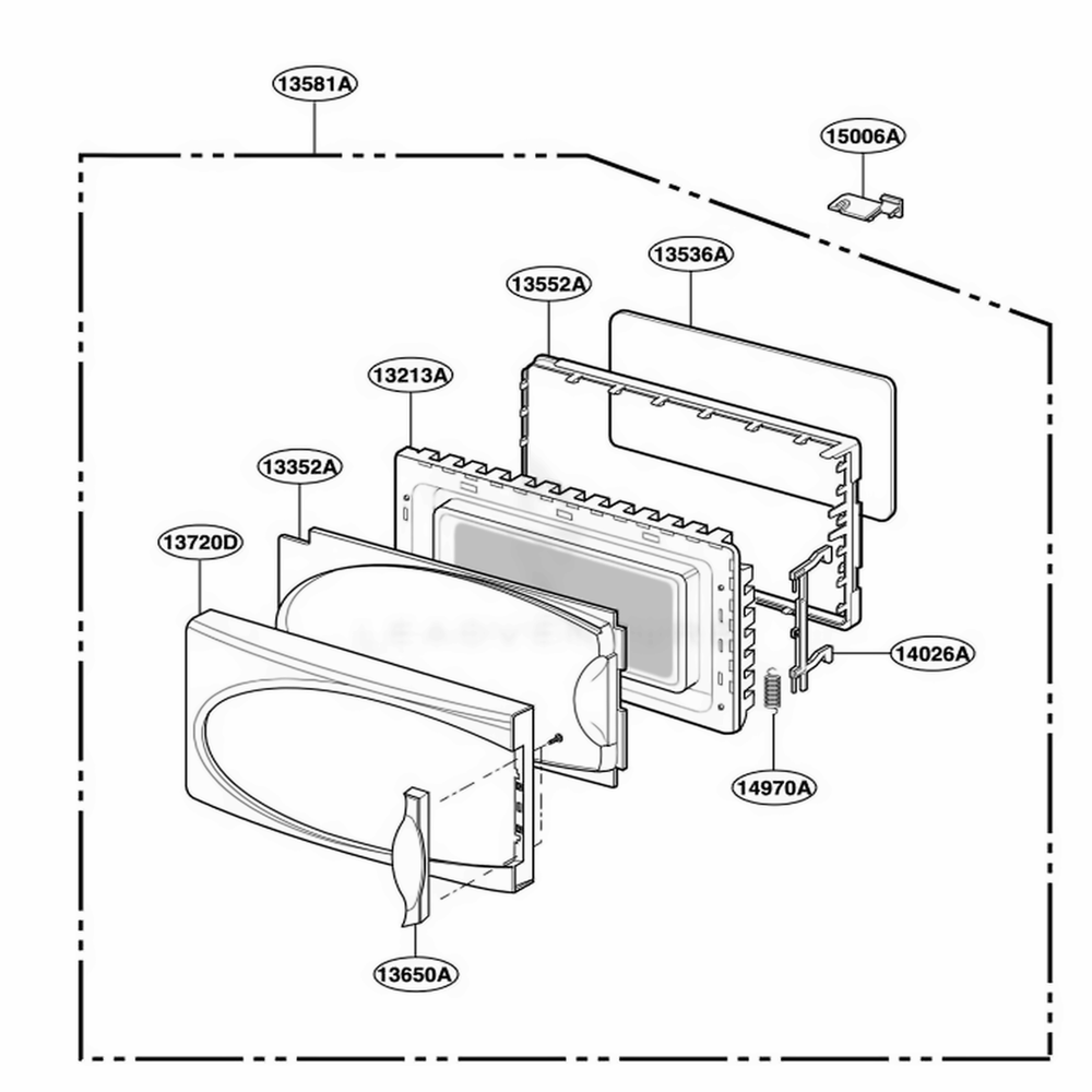 Door Parts Diagram and Parts List for 3WG2532 HM1QBAL LG Range