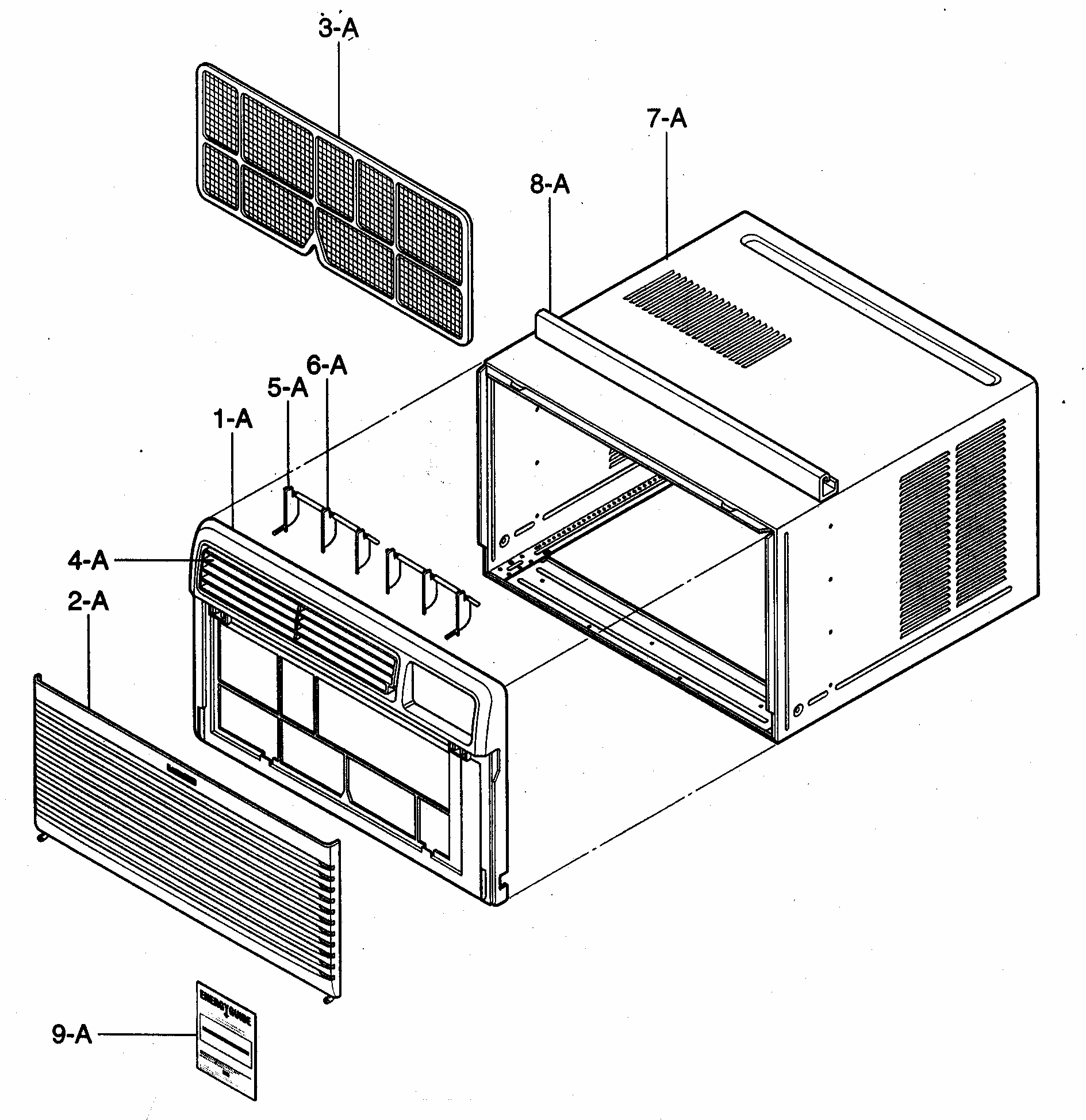 Cabinet/front Grille Assy Diagram and Parts List for 58076129300  Kenmore Air Conditioner