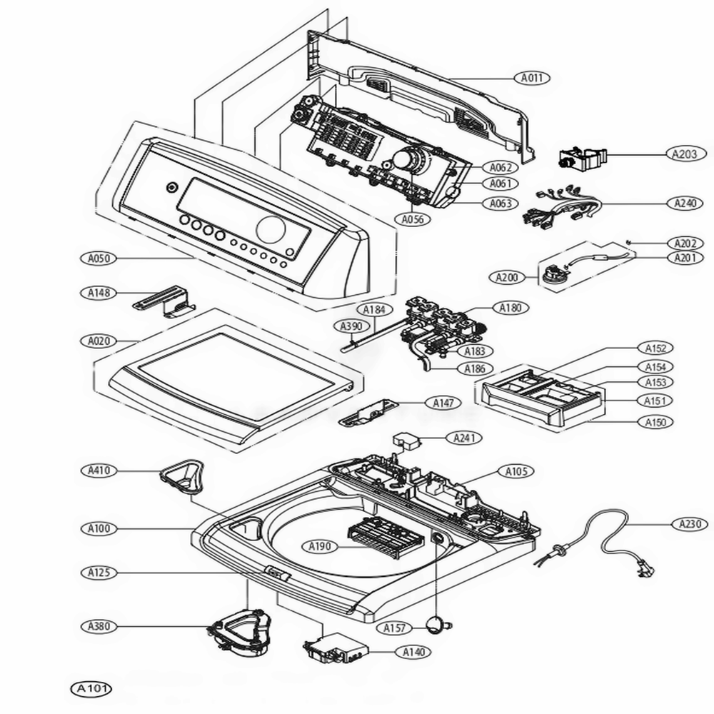 Top Cover Assembly Diagram and Parts List for 31513 ASTEPEU LG Washer