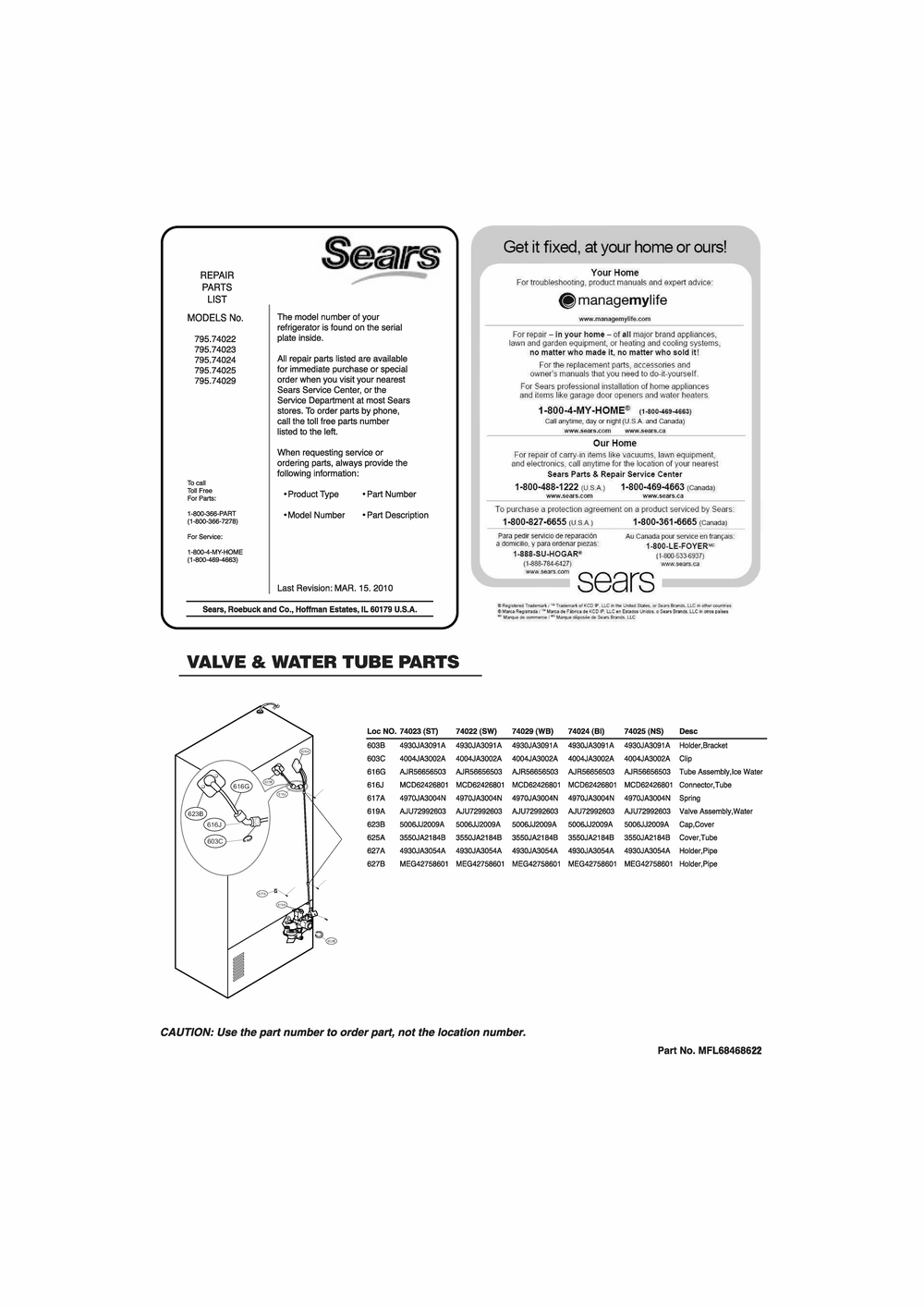 Valve And Water Tube Parts Diagram and Parts List for GR-L318LQTM ASWCSE1 LG Refrigerator
