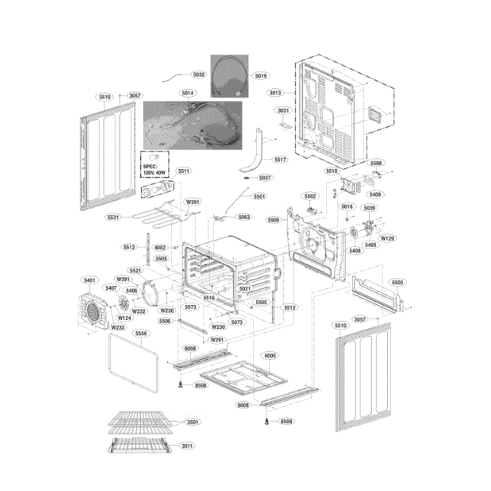 Lower Cavity Diagram and Parts List for LDE4415BD 00 LG Range