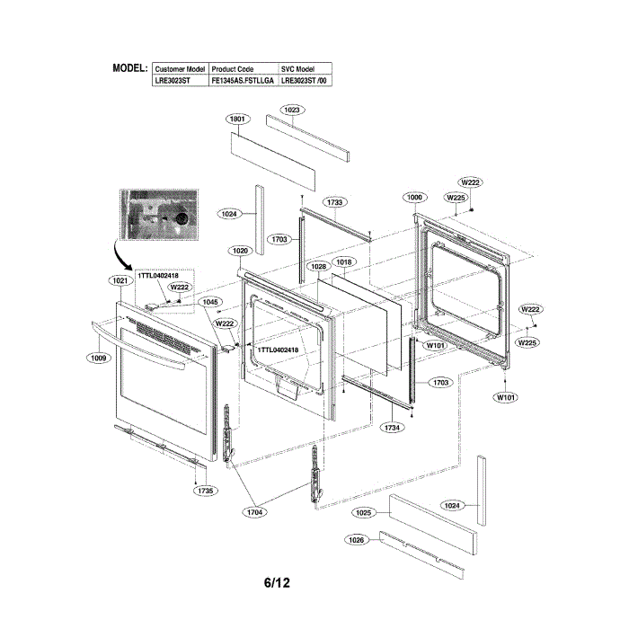Door Diagram and Parts List for LRE3023ST 00 LG Range