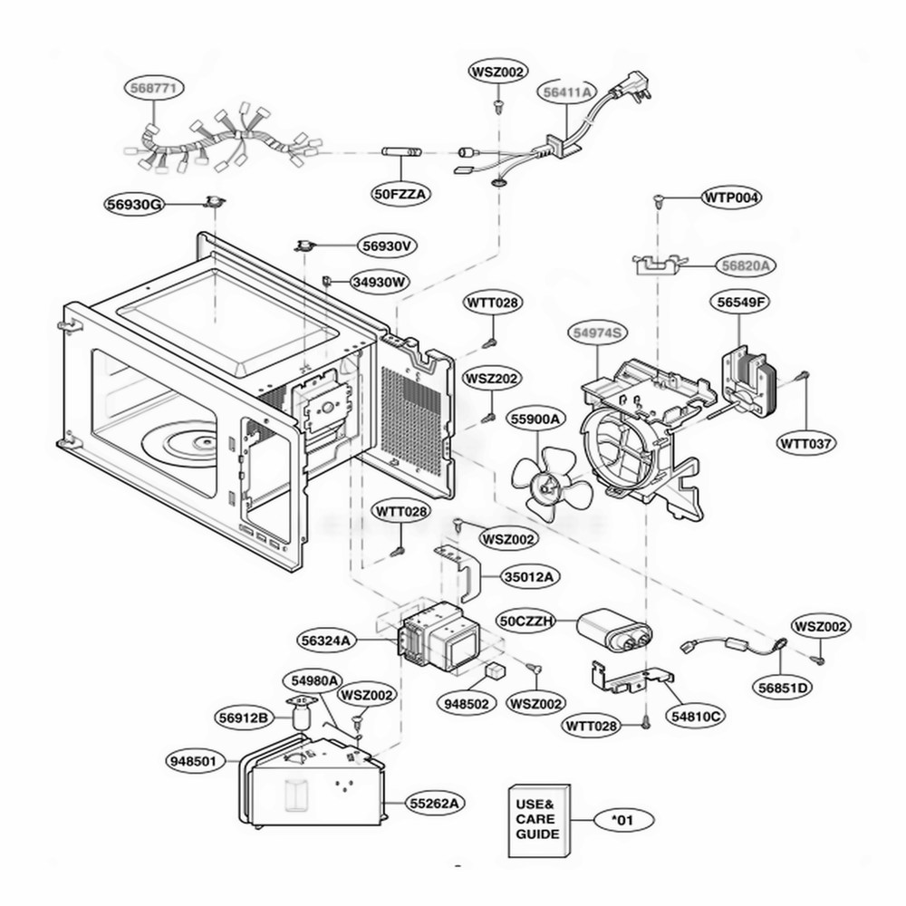 Interior Parts 1 Diagram and Parts List for JES1039WJ CWHEGEU LG Range