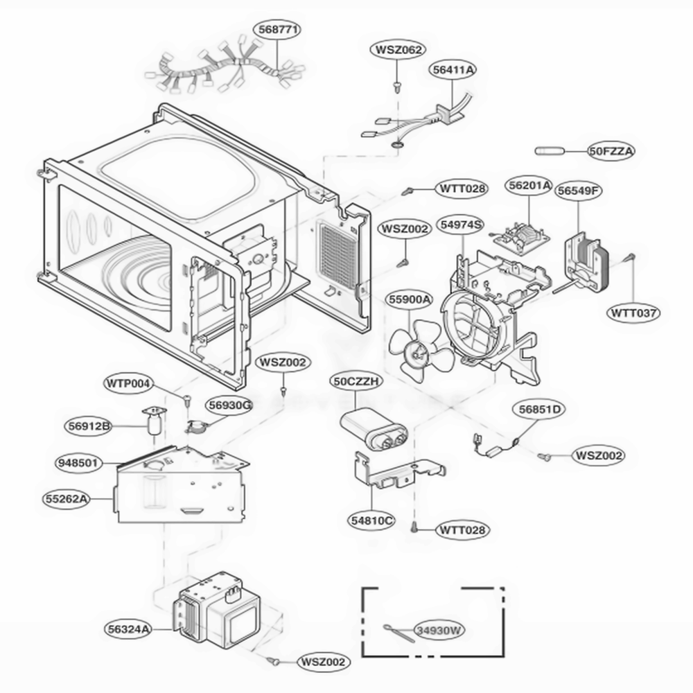 Interior Parts Diagram and Parts List for MS2344B TWHQNAD LG Range