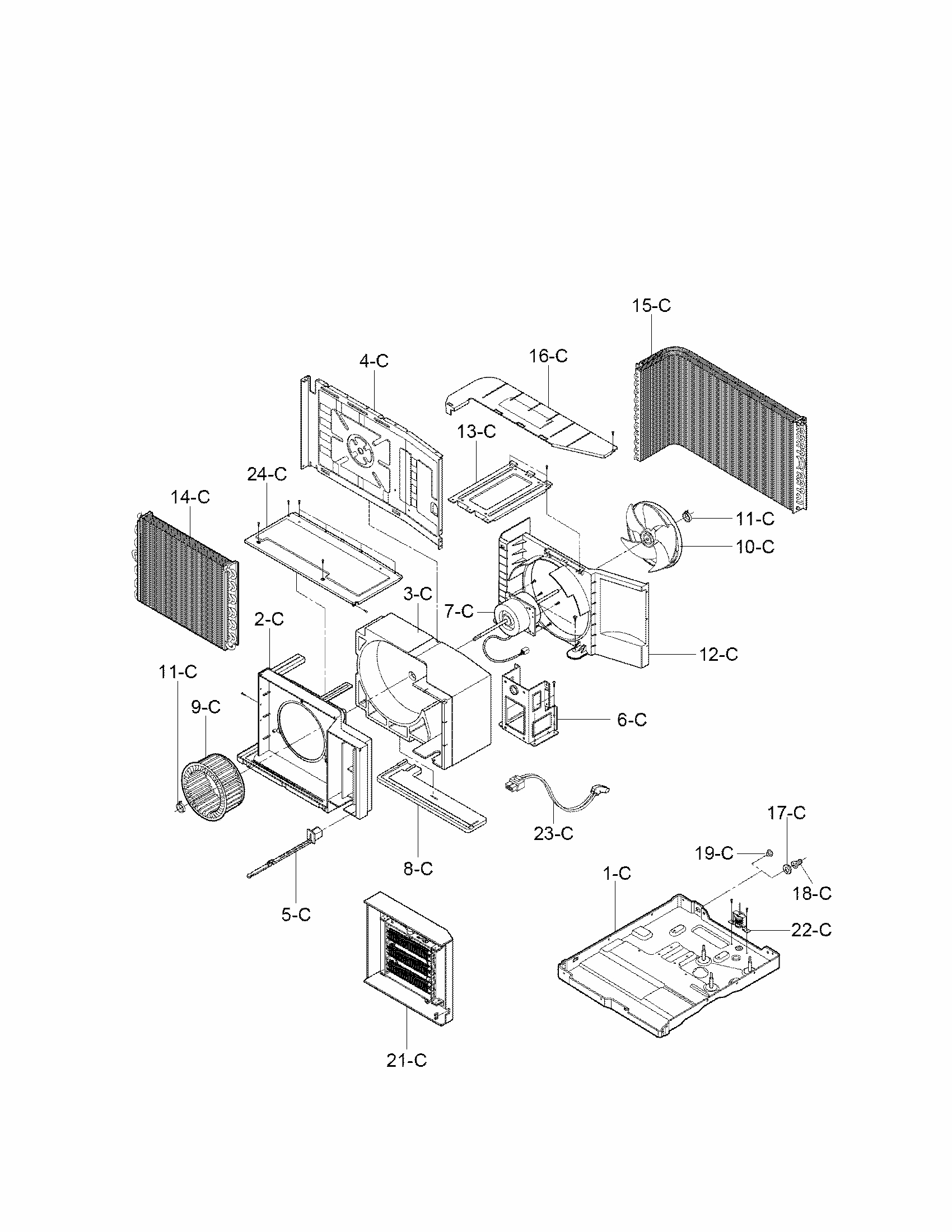 Air Handling And Cycle Parats Diagram and Parts List for 58075184700  Kenmore Air Conditioner