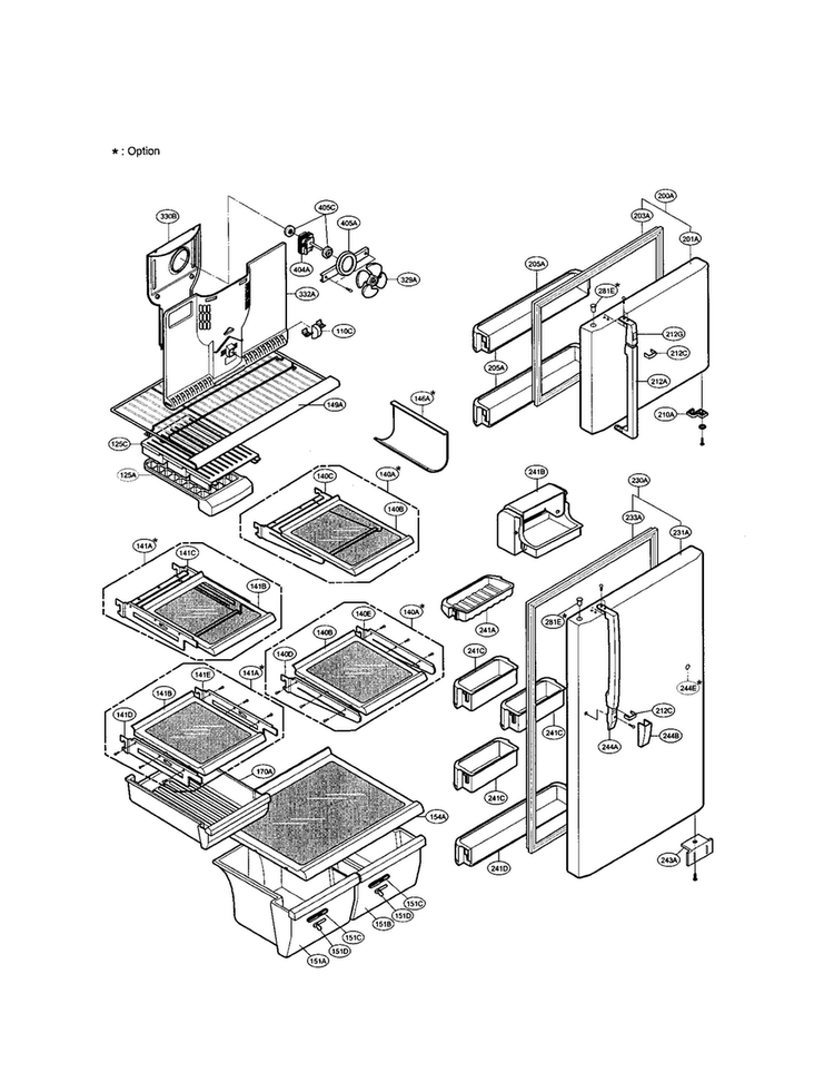 Door And Shelving Diagram and Parts List for LRTGC1815BS  LG Refrigerator