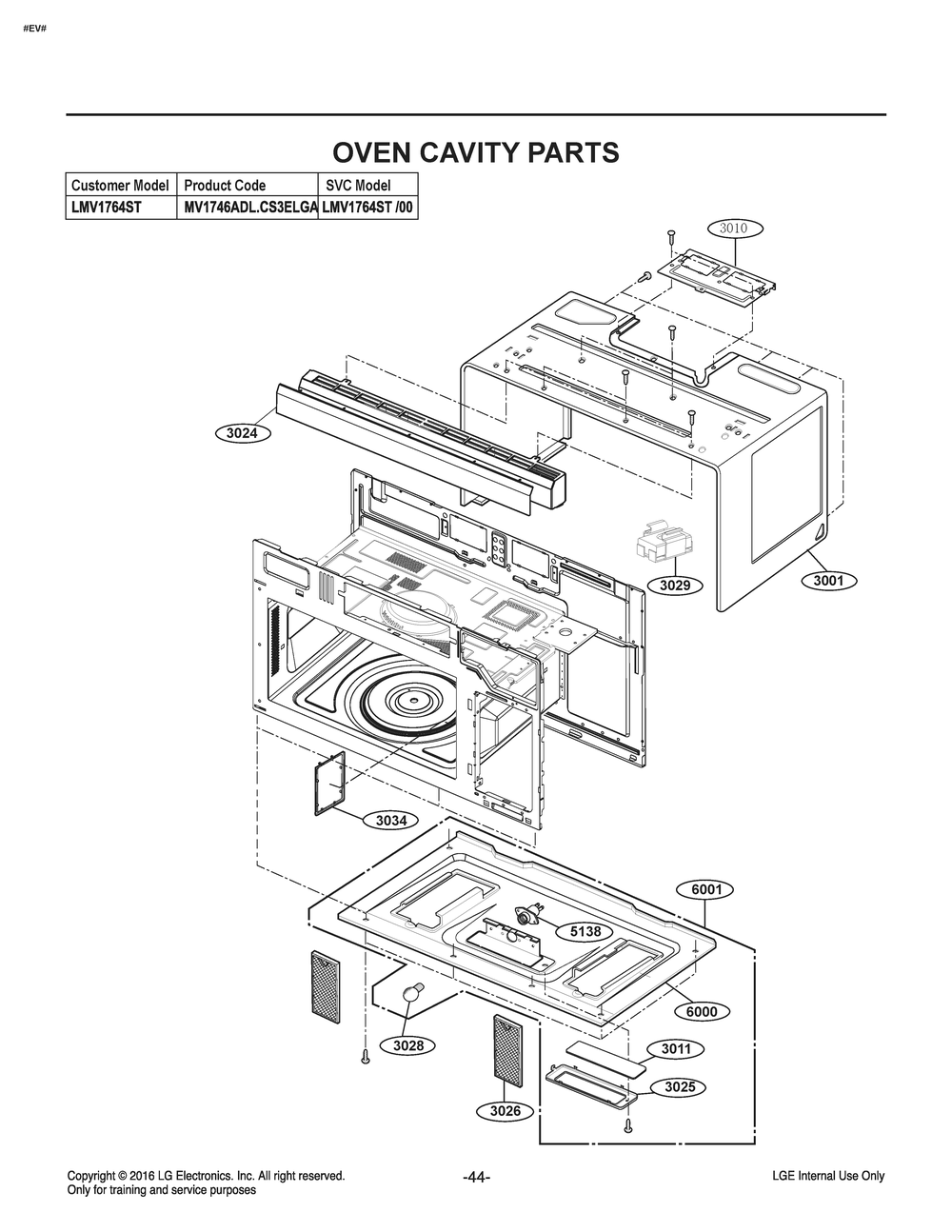 Oven Cavity Parts Diagram and Parts List for MV1746ADL CS3ELGA LG Microwave