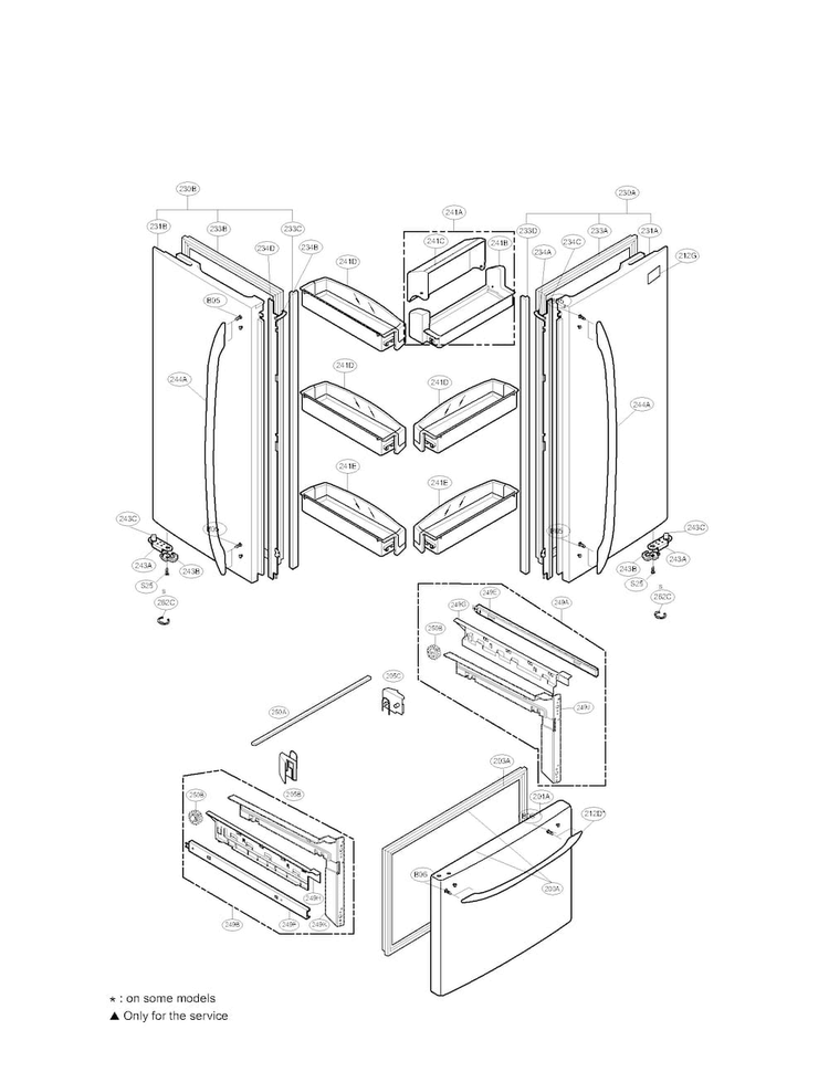 Door Parts Assembly Diagram and Parts List for LFC21770ST02  LG Refrigerator