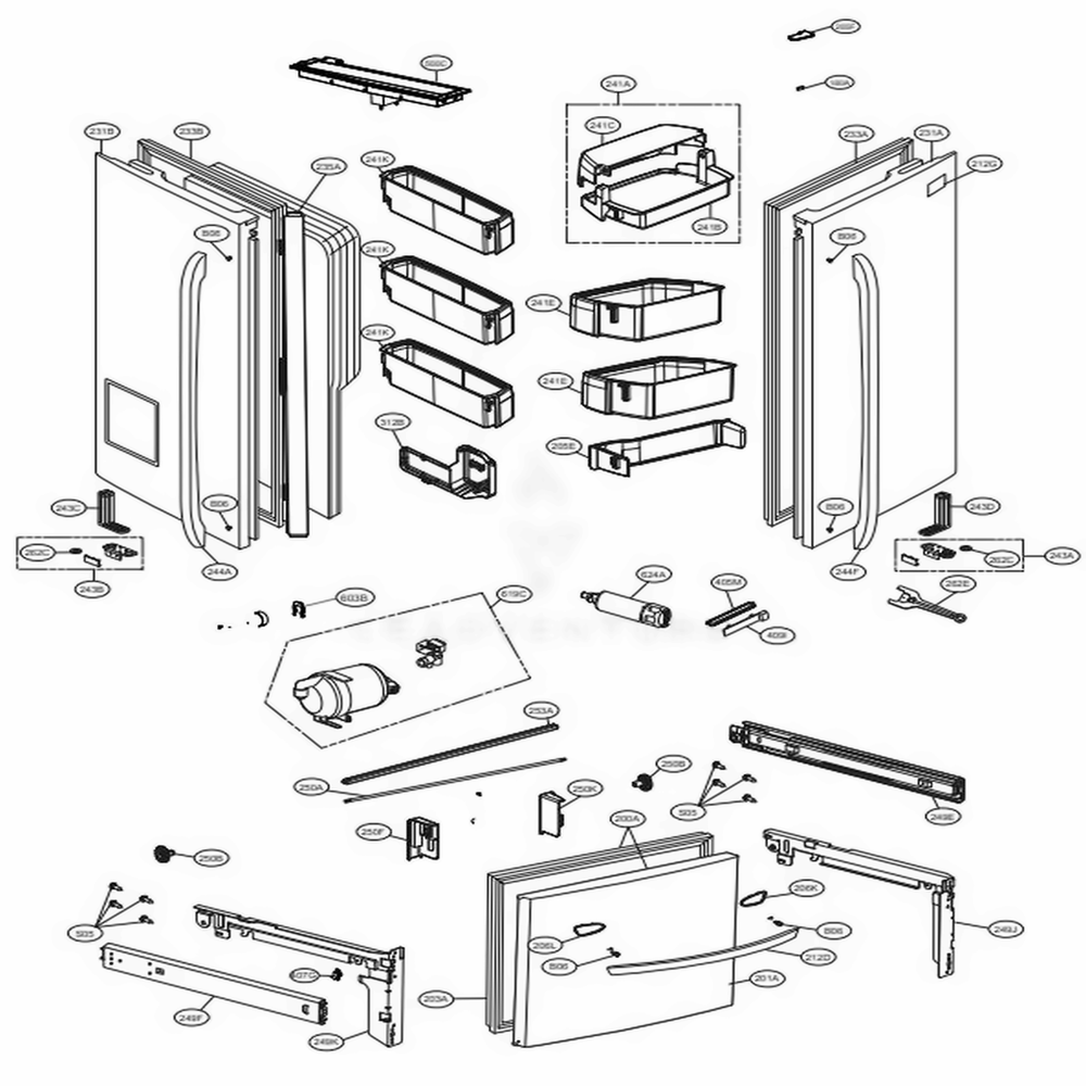 Door Parts Diagram and Parts List for LFXS30726W ASWCNA1 LG Refrigerator