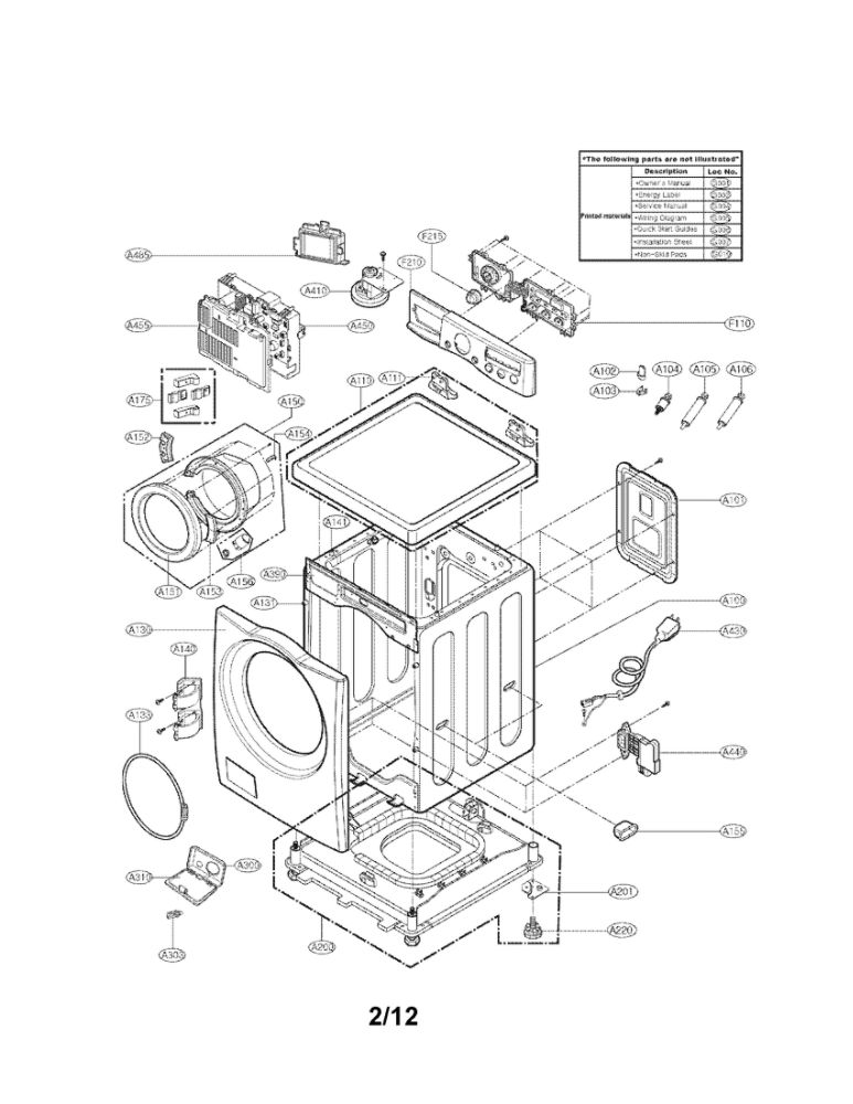 Cabinet And Control Panel Assembly Parts Diagram and Parts List for WM2250CW 00 LG Washer