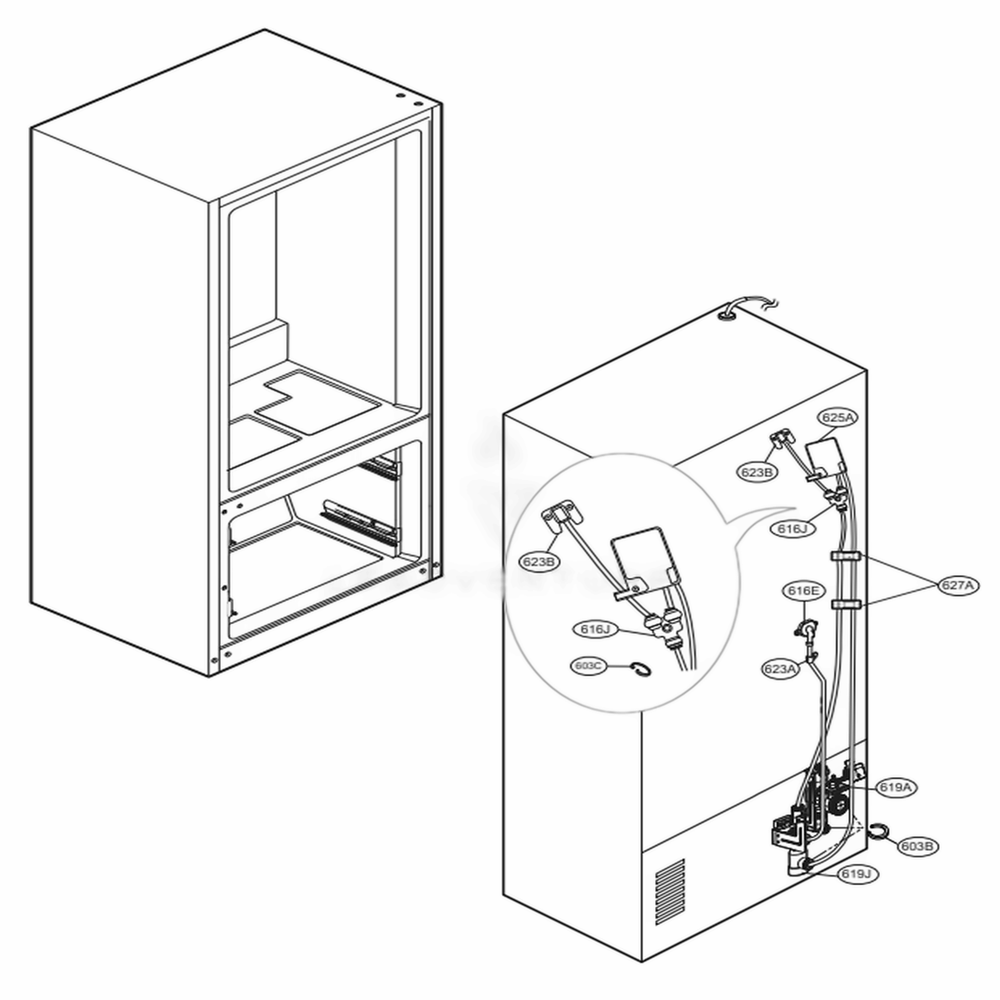 Valve And Water Tube Parts Diagram and Parts List for LMRS28626S ASTCNA0 LG Refrigerator
