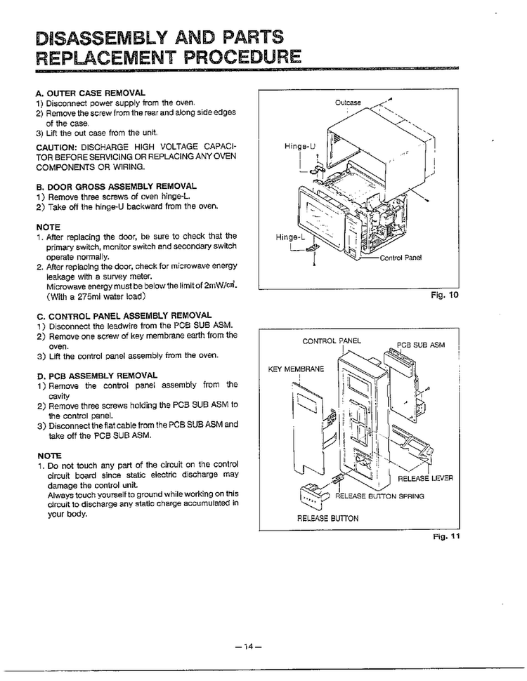 Disassembly/parts Procedure Diagram and Parts List for MA-1171S  LG Microwave
