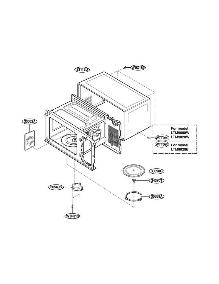 Oven Cavity Parts Diagram and Parts List for LTM9020B01  LG Microwave