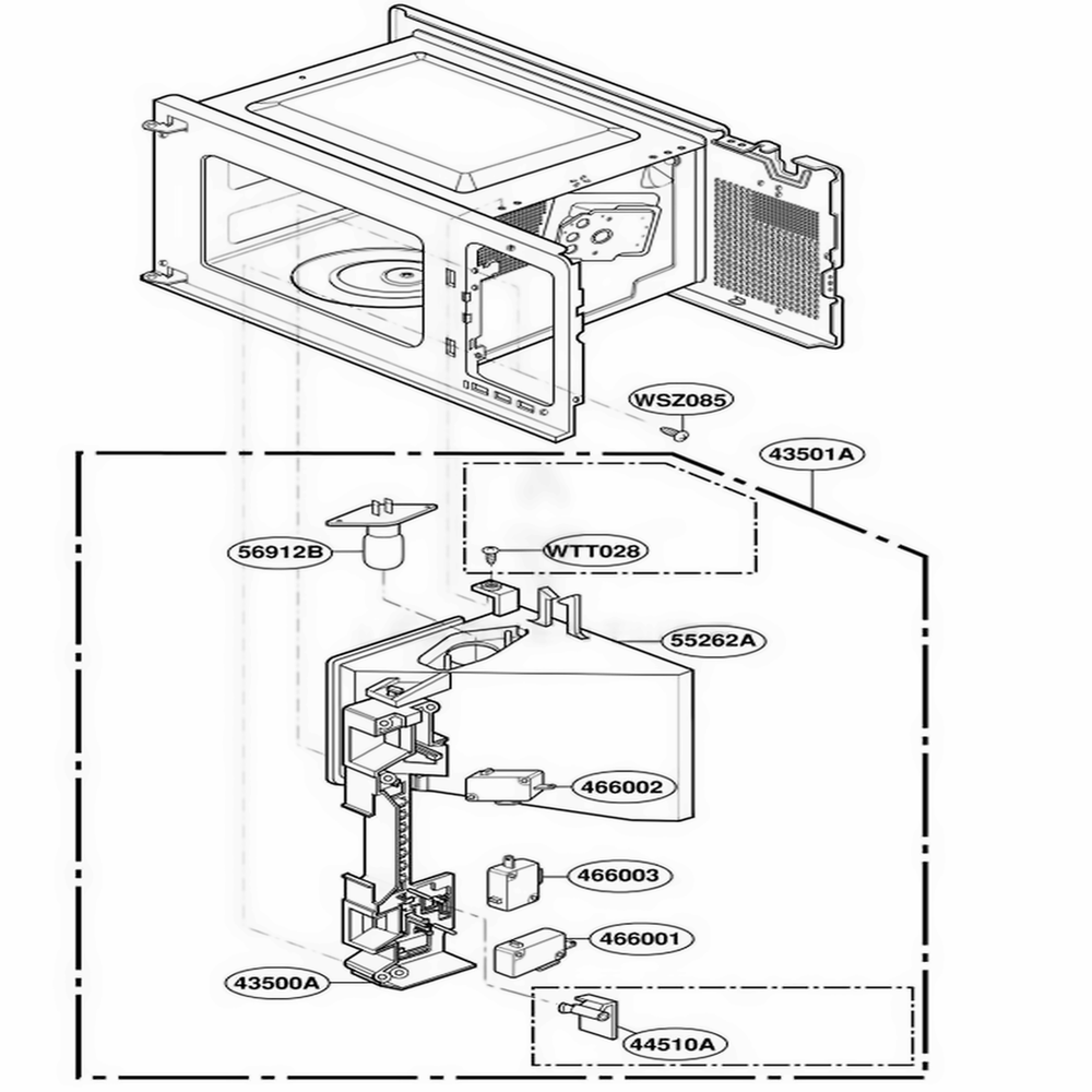 Latch Board Parts Diagram and Parts List for 89144 ASBESEC LG Range